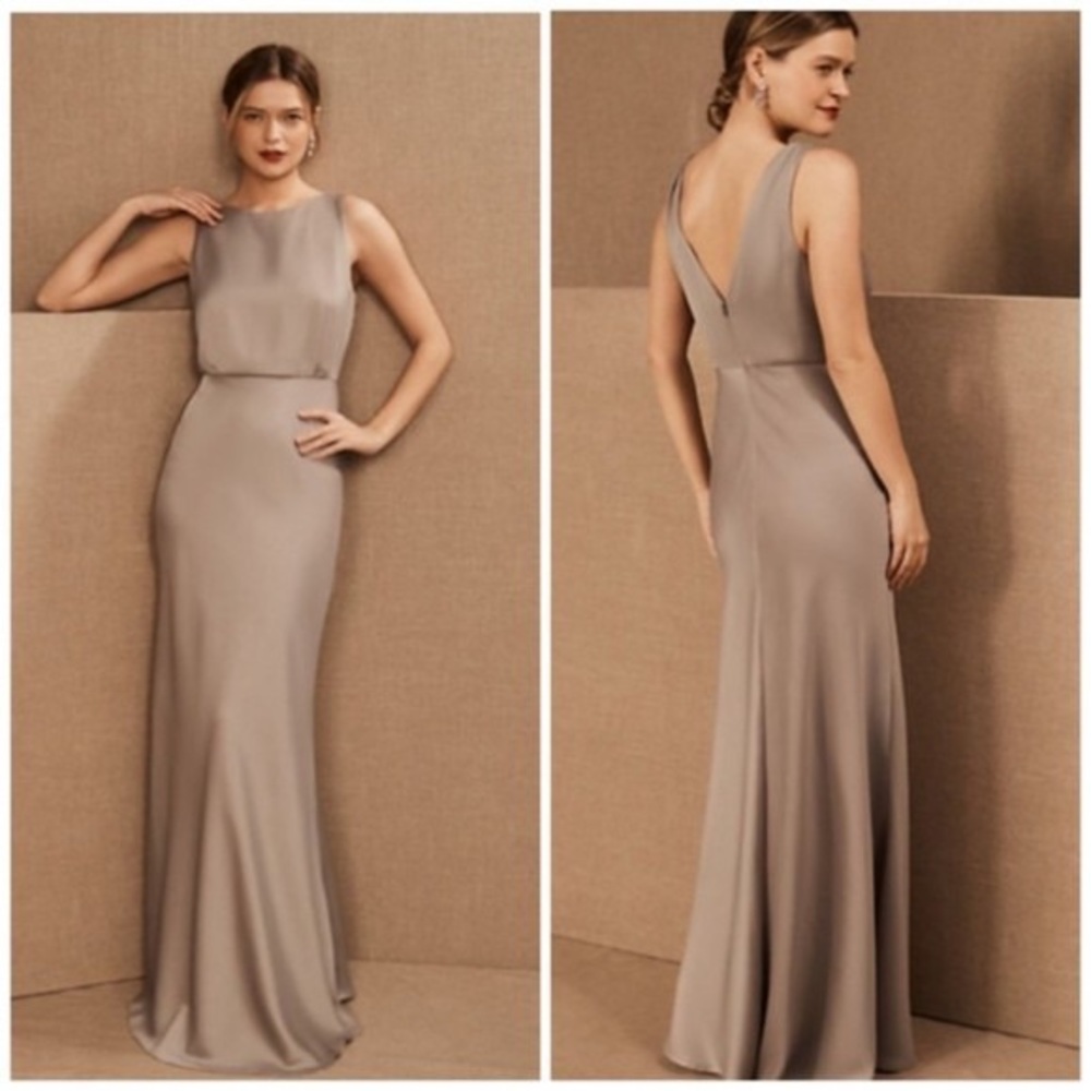 BHLDN Sachin & Babi Beckett Satin Charmeuse Maxi Dress - Dove Grey - Size US 6